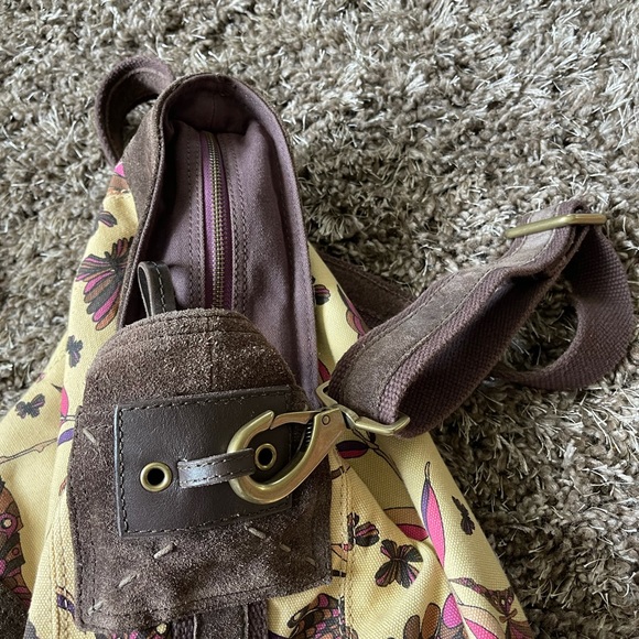 Lucky Brand X-Large Runaway Carryall Canvas Suede Leather Hobo Bucket Bag - Picture 8 of 10